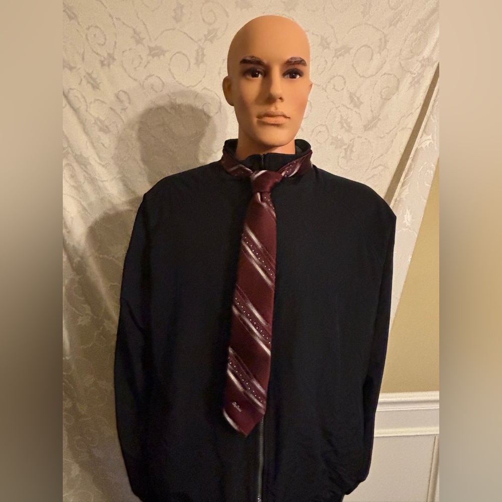 Oleg Cassini by Burma Maroon and White Tie With Stripes and Dots [Good]